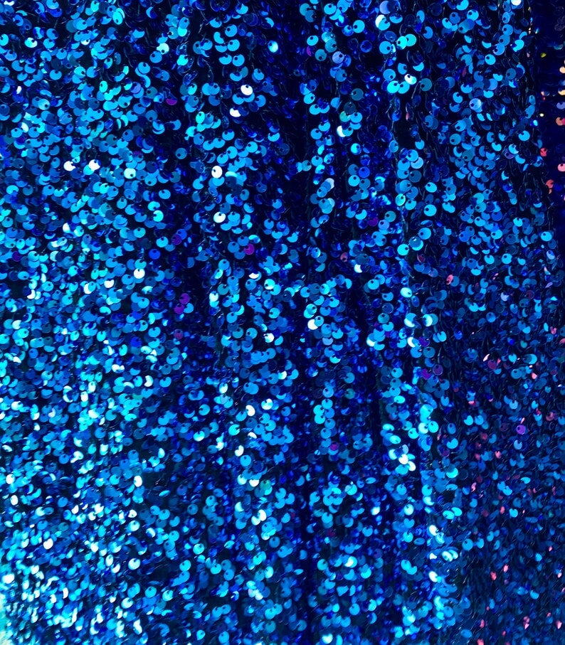 Iridescent Blue Sequin Stretch Velvet