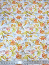 Tropical Leaves On White Nylon Spandex Fabric - White Tropical Leaves, 58"-60" Width