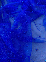 Pearl Beaded Tulle Mesh Royal Blue