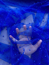 Pearl Beaded Tulle Mesh Royal Blue