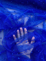 Pearl Beaded Tulle Mesh Royal Blue
