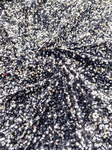 Stretch Sequin on Velvet Silver/Black