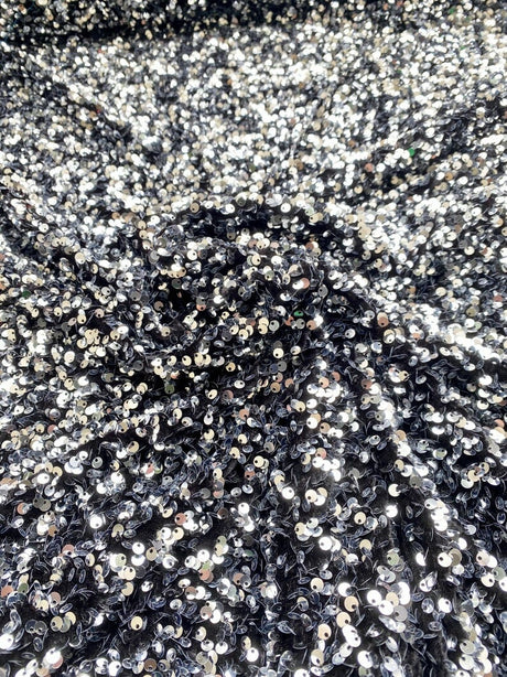 Stretch Sequin on Velvet Silver/Black