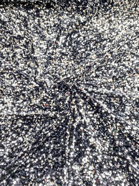 Stretch Sequin on Velvet Silver/Black