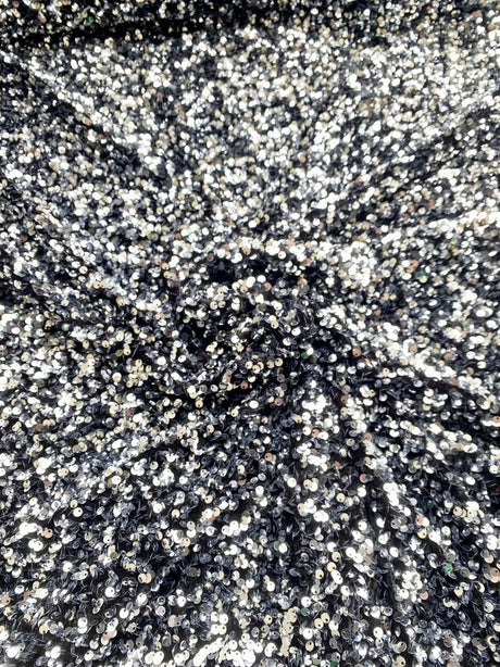 Stretch Sequin on Velvet Silver/Black