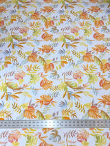 Tropical Leaves On White Nylon Spandex Fabric - White Tropical Leaves, 58"-60" Width