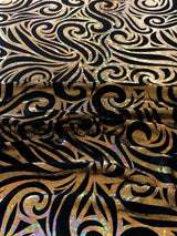 Swirl Hologram Snake Design Foil Polyester Spandex Velvet Fabric - Holo Black, Snake Scale Holographic Design, 58"-60" Width