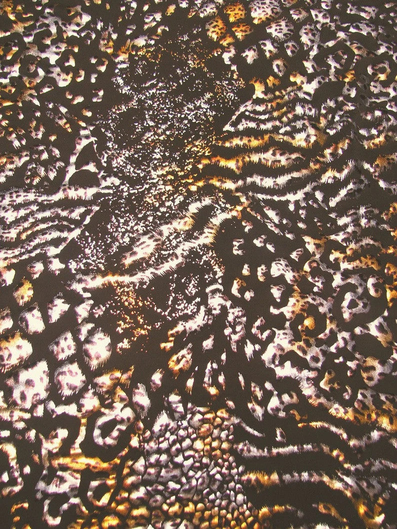 Wild Animal Print Polyester Spandex Fabric - Metallic Foil, Gray Brown, 58"-60" Width