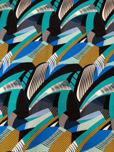 Polyester Spandex Abstract Design 2 Way Stretch Fabric - Abstract Print, Aqua/Yellow, Coral/Brown, Red/Yellow, 58" To 60" Width