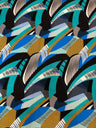 Polyester Spandex Abstract Design 2 Way Stretch Fabric - Abstract Print, Aqua/Yellow, Coral/Brown, Red/Yellow, 58" To 60" Width