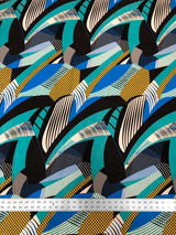 Polyester Spandex Abstract Design 2 Way Stretch Fabric - Abstract Print, Aqua/Yellow, Coral/Brown, Red/Yellow, 58" To 60" Width