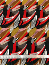 Polyester Spandex Abstract Design 2 Way Stretch Fabric - Abstract Print, Aqua/Yellow, Coral/Brown, Red/Yellow, 58" To 60" Width