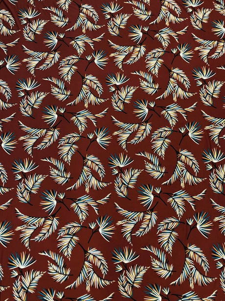 Leaves Print Polyester Spandex Fabric - Leaves Print, 58"-60" Width