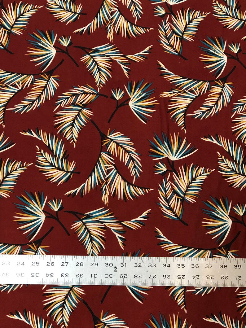 Leaves Print Polyester Spandex Fabric - Leaves Print, 58"-60" Width