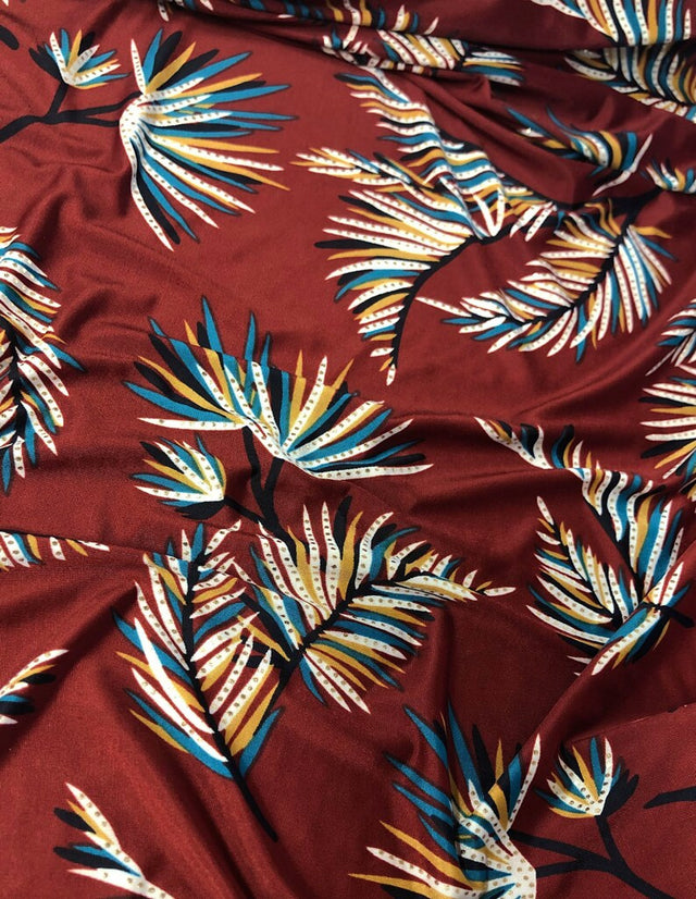 Leaves Print Polyester Spandex Fabric - Leaves Print, 58"-60" Width