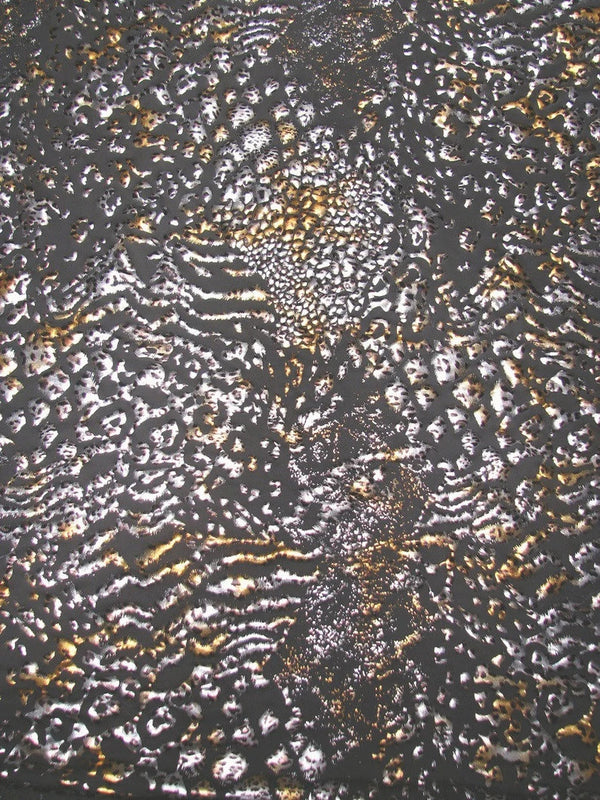 Wild Animal Print Polyester Spandex Fabric - Metallic Foil, Gray Brown, 58"-60" Width