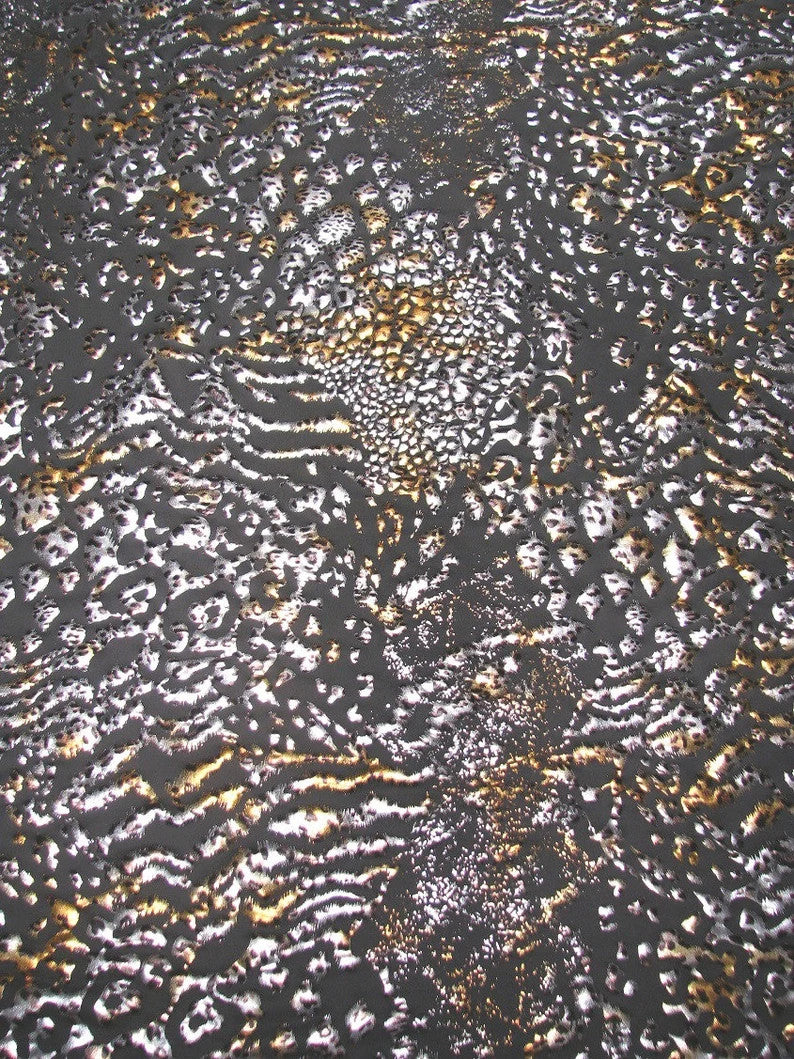 Wild Animal Print Polyester Spandex Fabric - Metallic Foil, Gray Brown, 58"-60" Width