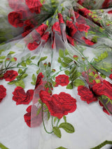 Embroidered Floral Lace White Red Green