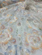Embroidered Sequin Lace White Multicolor Floral
