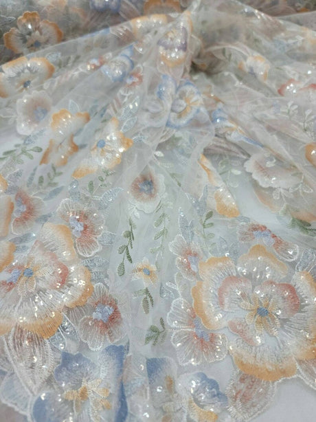 Embroidered Sequin Lace White Multicolor Floral