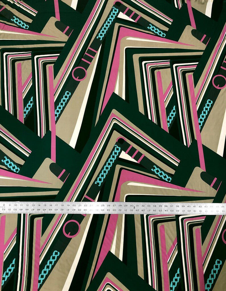Belt Chain Lines Design Polyester Spandex Fabric - Green/Red, Pink/Hunter Green, 2-Way Stretch, 58" Width