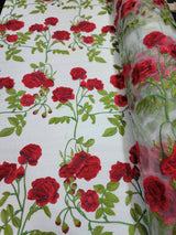 Embroidered Floral Lace White Red Green