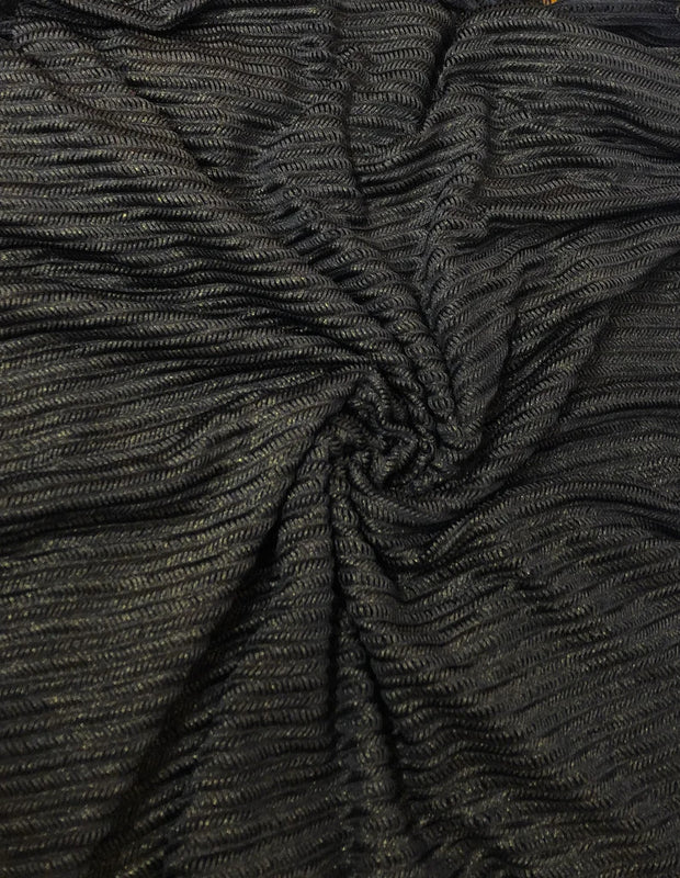 Gold Lurex On Black Polyester Spandex Mesh Fabric - Black, Gold Lurex, 56-58" Width