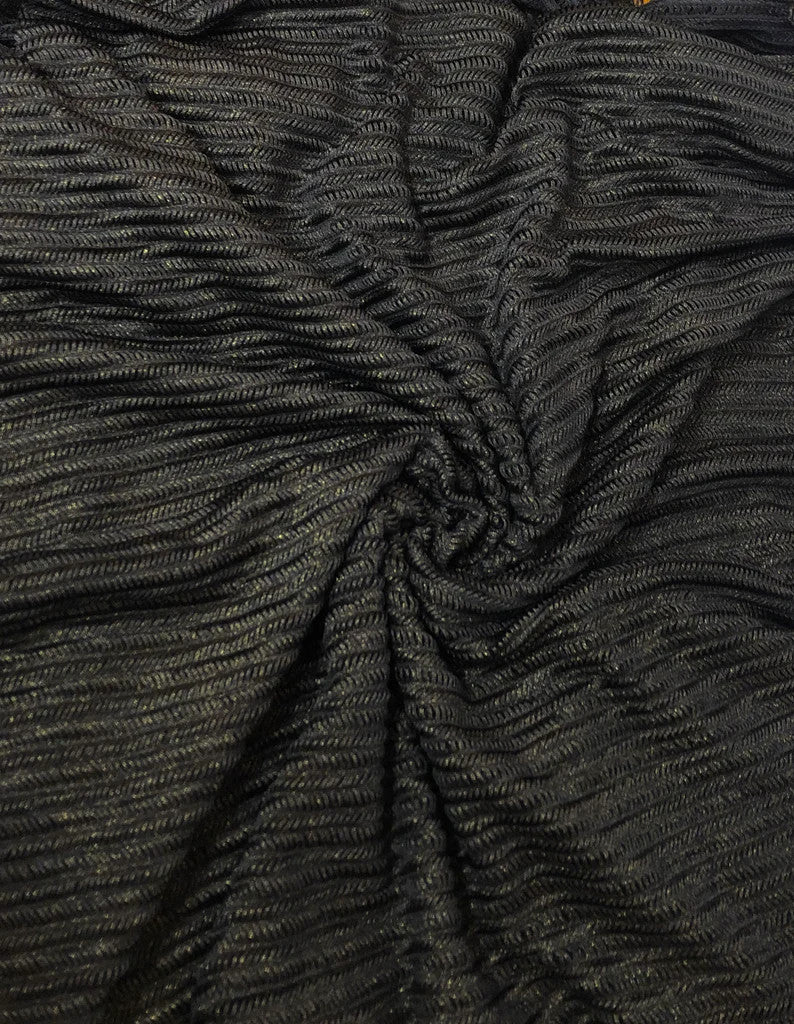 Gold Lurex On Black Polyester Spandex Mesh Fabric - Black, Gold Lurex, 56-58" Width