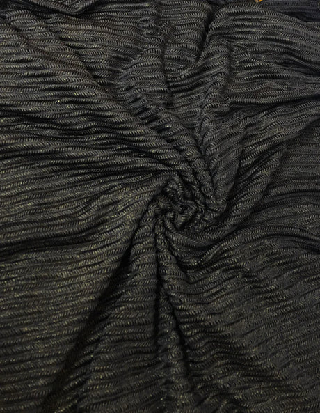 Gold Lurex On Black Polyester Spandex Mesh Fabric - Black, Gold Lurex, 56-58" Width