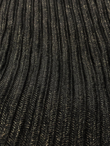 Gold Lurex On Black Polyester Spandex Mesh Fabric - Black, Gold Lurex, 56-58" Width