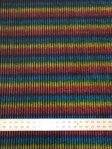 Rainbow Striped Lurex On Black Velvet Polyester Spandex Fabric - Rainbow Stripes, Black, 58" Width