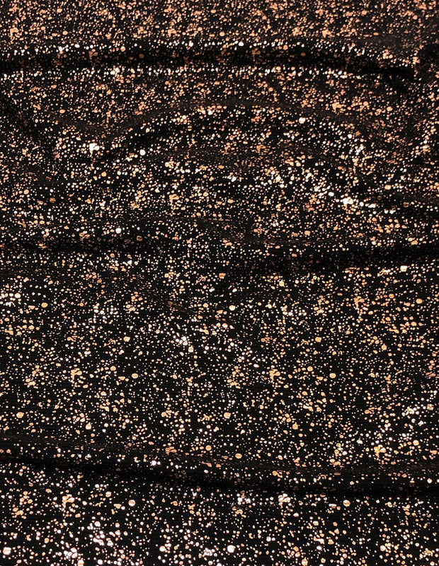 Small Rib Textured Fukuro Polyester Spandex Fabric - Small Dots Shiny Foil, Copper, Silver, 58" Width