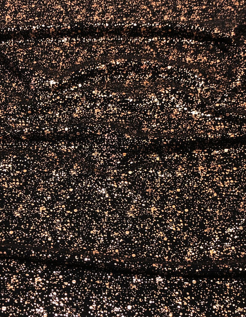 Small Rib Textured Fukuro Polyester Spandex Fabric - Small Dots Shiny Foil, Copper, Silver, 58" Width