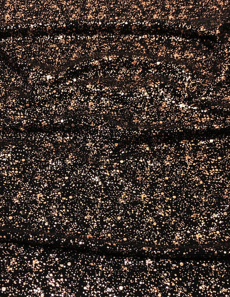 Small Rib Textured Fukuro Polyester Spandex Fabric - Small Dots Shiny Foil, Copper, Silver, 58" Width