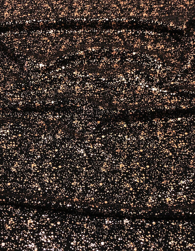 Small Rib Textured Fukuro Polyester Spandex Fabric - Small Dots Shiny Foil, Copper, Silver, 58" Width