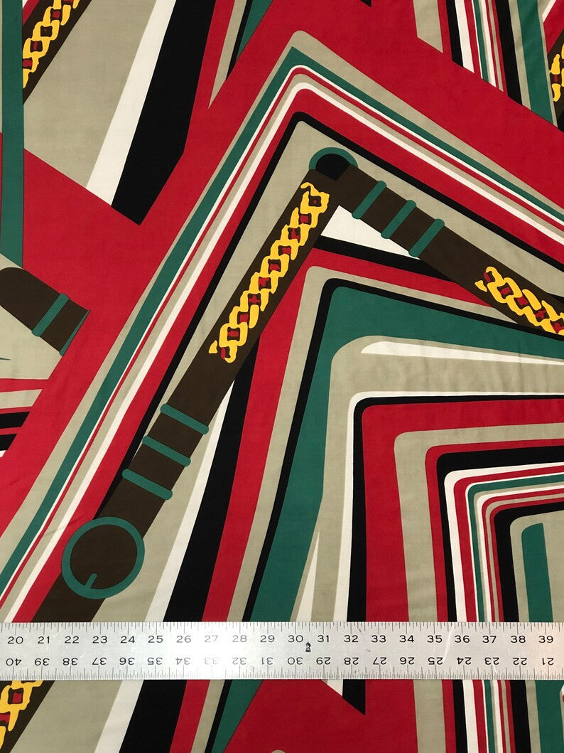 Belt Chain Lines Design Polyester Spandex Fabric - Green/Red, Pink/Hunter Green, 2-Way Stretch, 58" Width