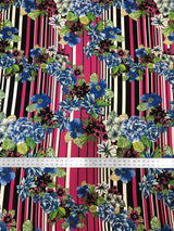 Floral And Striped Print Polyester Spandex Fabric - Floral And Striped Print, 58"-60" Width