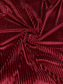 Velvet Textured Stripes Polyester Spandex Fabric - Hunter Green, Mustard, Wine, Black, 58-60" Width