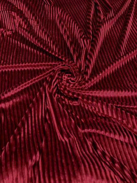 Velvet Textured Stripes Polyester Spandex Fabric - Hunter Green, Mustard, Wine, Black, 58-60" Width