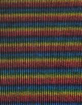 Rainbow Striped Lurex On Black Velvet Polyester Spandex Fabric - Rainbow Stripes, Black, 58" Width