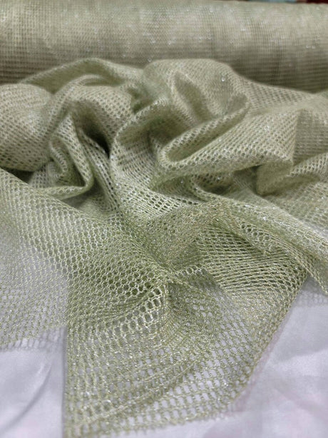 Shimmer Fish Net Fabric Sage Silver