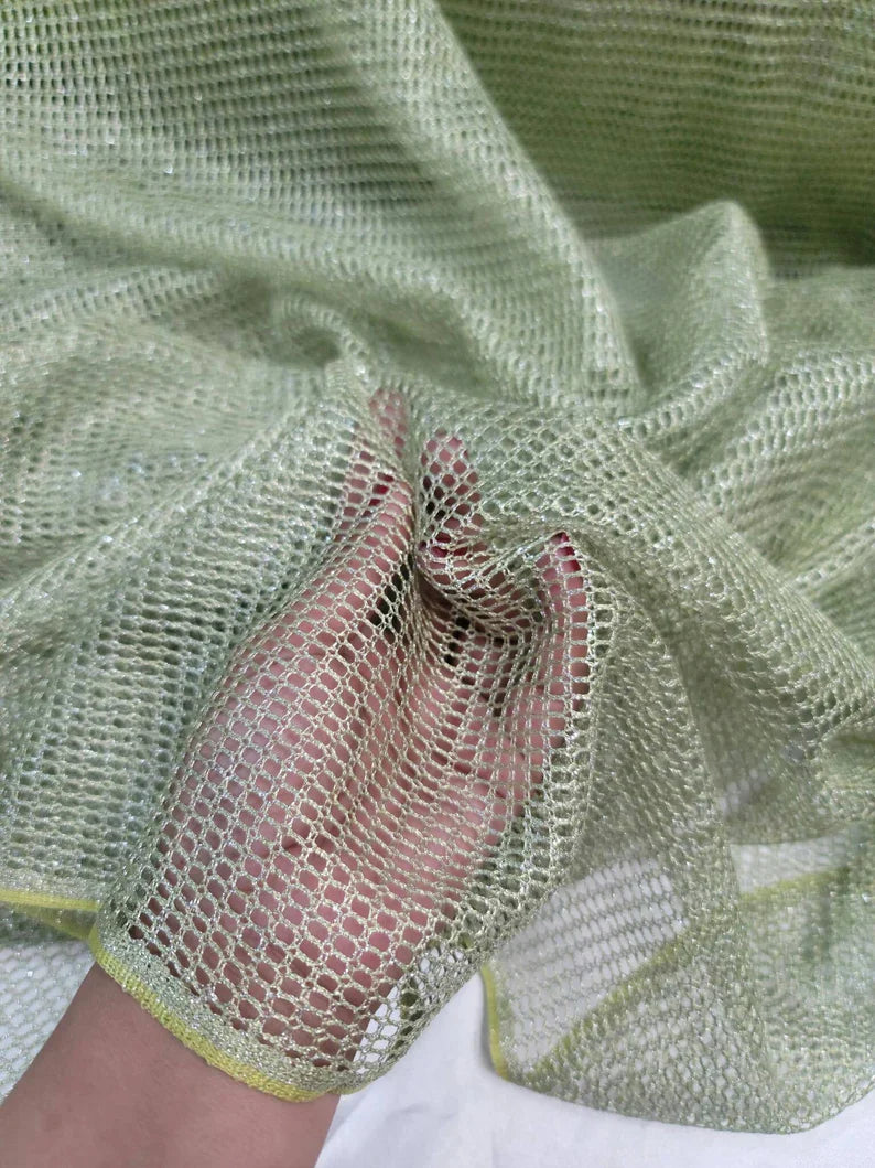 Shimmer Fish Net Fabric Sage Silver