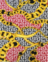Abstract Chain Design Polyester Spandex Fabric - Red/Gold, White/Gold, Fuchsia/Gold, Abstract Chain Pattern, 58" Width