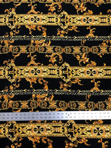 Gold Abstract Chains On Black Polyester Spandex Fabric - Black, Gold Abstract Chains, 58" To 60" Width