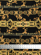 Gold Abstract Chains On Black Polyester Spandex Fabric - Black, Gold Abstract Chains, 58" To 60" Width