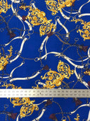 Gold Chain Belt Abstract Design Polyester Spandex Fabric - Royal/Gold, Dark Navy/Pink, 58" Width