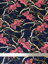 Gold Chain Belt Abstract Design Polyester Spandex Fabric - Royal/Gold, Dark Navy/Pink, 58" Width