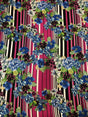 Floral And Striped Print Polyester Spandex Fabric - Floral And Striped Print, 58"-60" Width