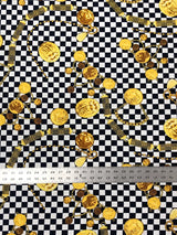 Gold Coins With Checkers Print Polyester Spandex Fabric - Checkers Print, Gold, 58" Width