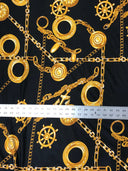 Sea Anchor Design Polyester Spandex Fabric - Black, White, Navy Anchor Print, 58" Width